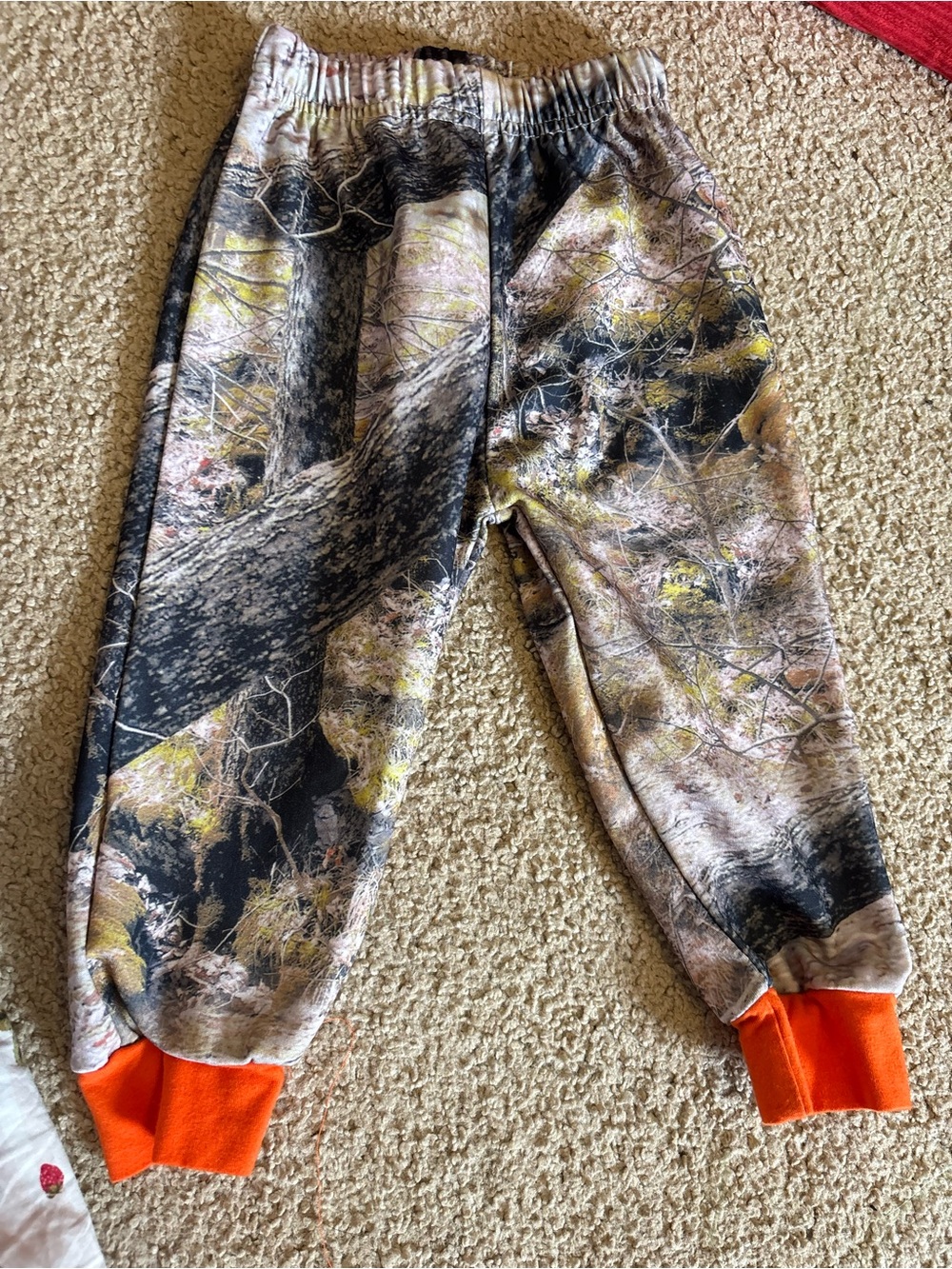 Kids Camouflage Print Jogger Pants with Orange Cuffs